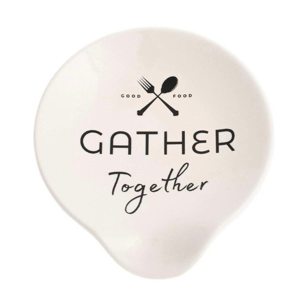 Gather Together Black White 5 x 4 Ceramic Stoneware Spoon Rest